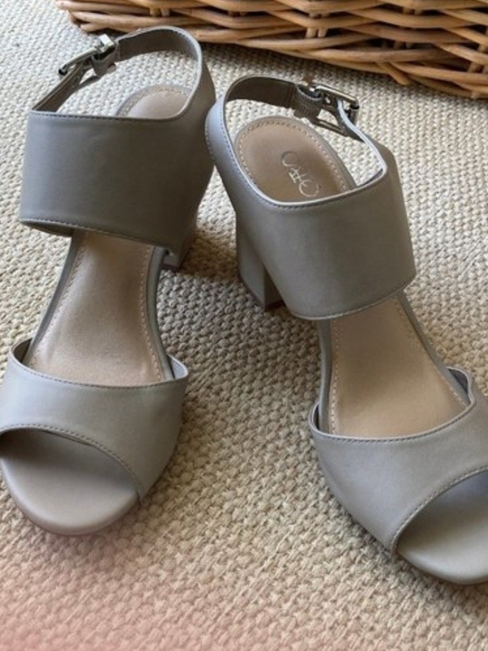 Classic Taupe Wide-Strap Block Heel Sandals